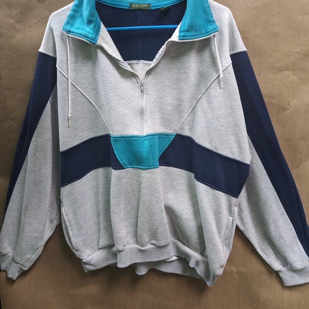 Vintage Robinsons Zippered Pullover Sweatshirt with Drawstring, Two Pockets